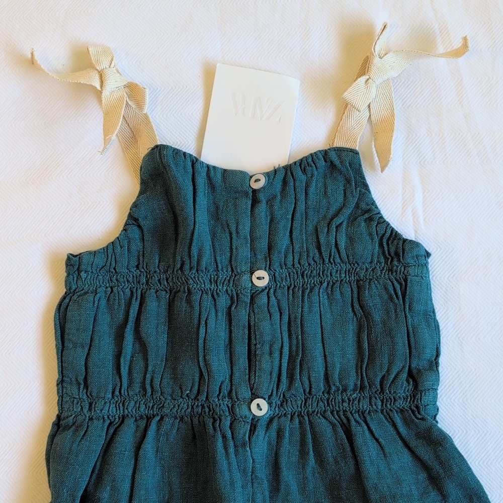 Zara Kids Girls NWT 100% Linen Jumpsuit Teal Green 1.5Y - Picture 3 of 8